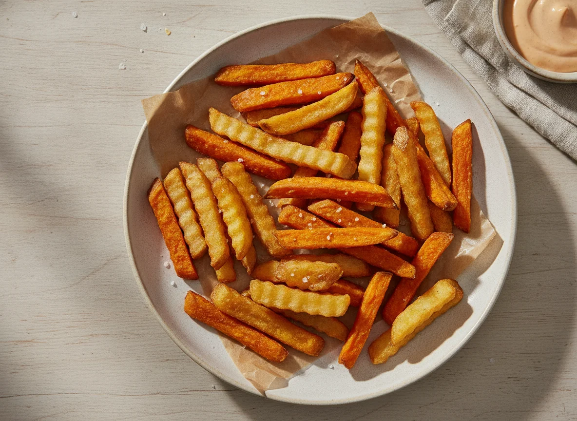 Papas y batatas fritas photo