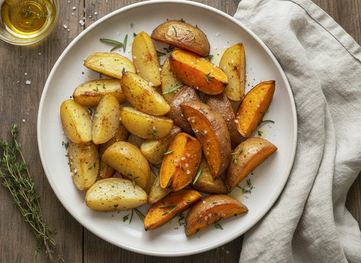 Papas y batatas horneadas photo