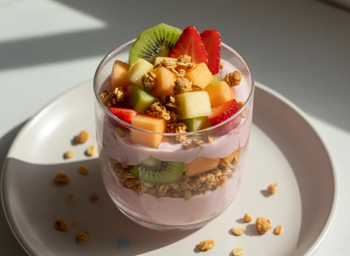 Parfait de frutas con yogur y granola photo
