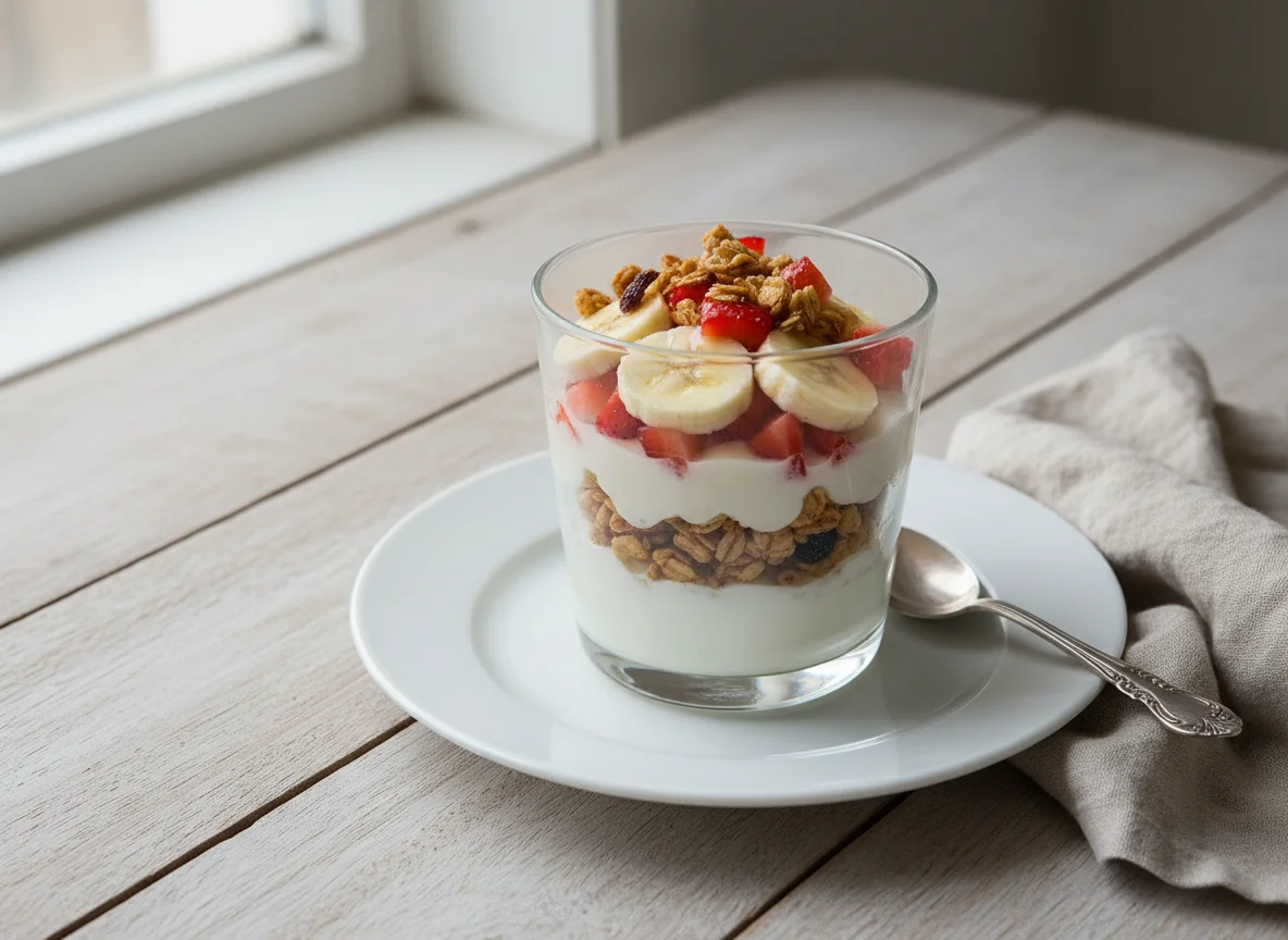 Parfait de yogur con frutas y granola photo