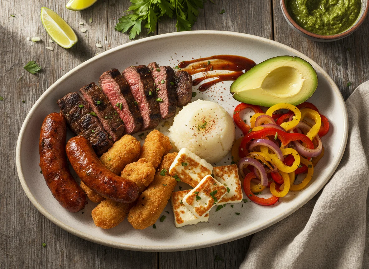 Parrilla mixta con yuca y aguacate photo