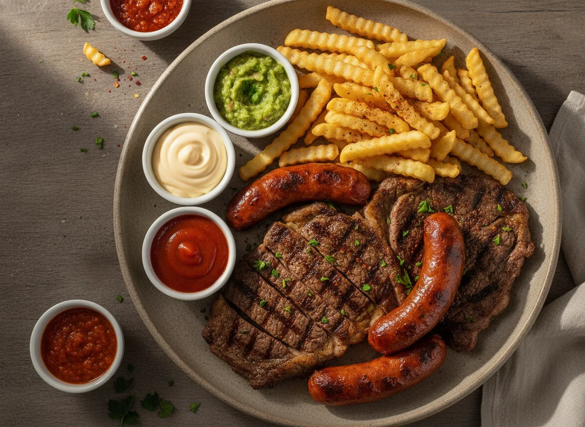 Parrillada con papas fritas photo