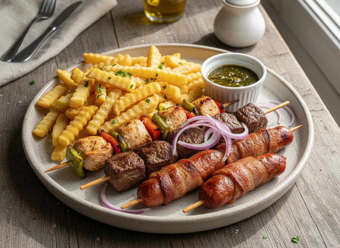 Parrillada mixta con papas fritas photo
