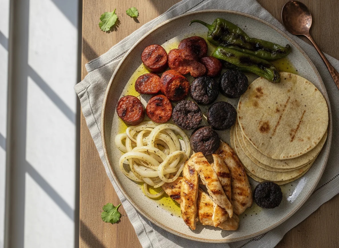 Parrillada mixta con verduras y tortillas photo