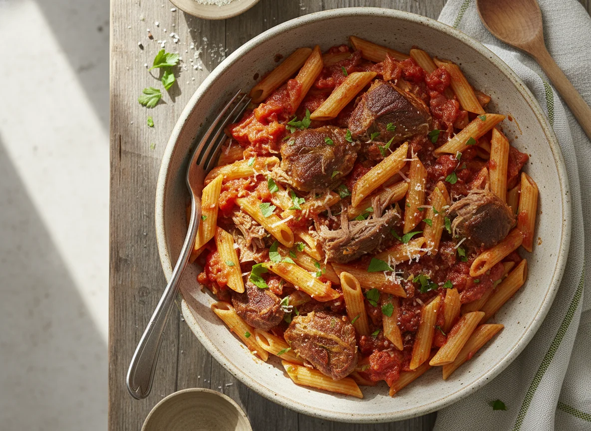 Pasta al horno con carne photo