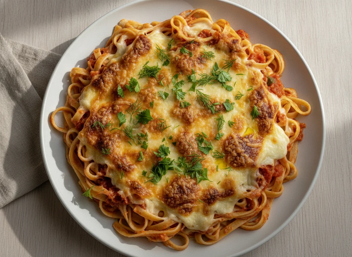 Pasta al horno con queso y hierbas photo