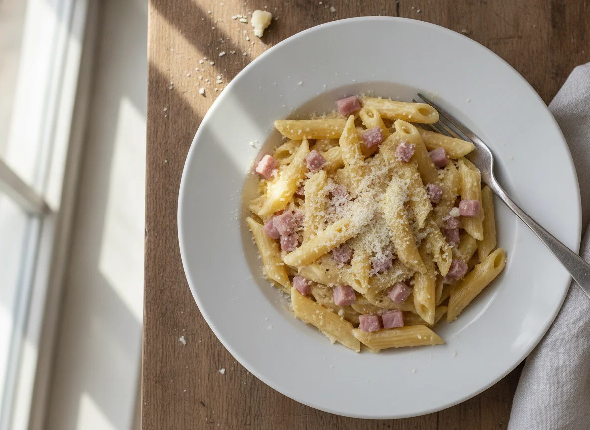 Pasta carbonara con jamón photo