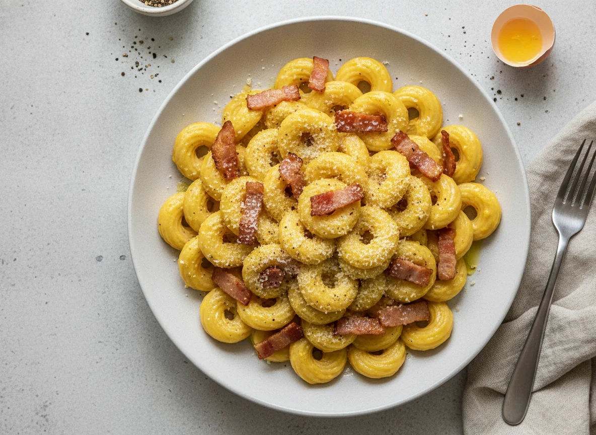 Pasta carbonara con radiatori photo