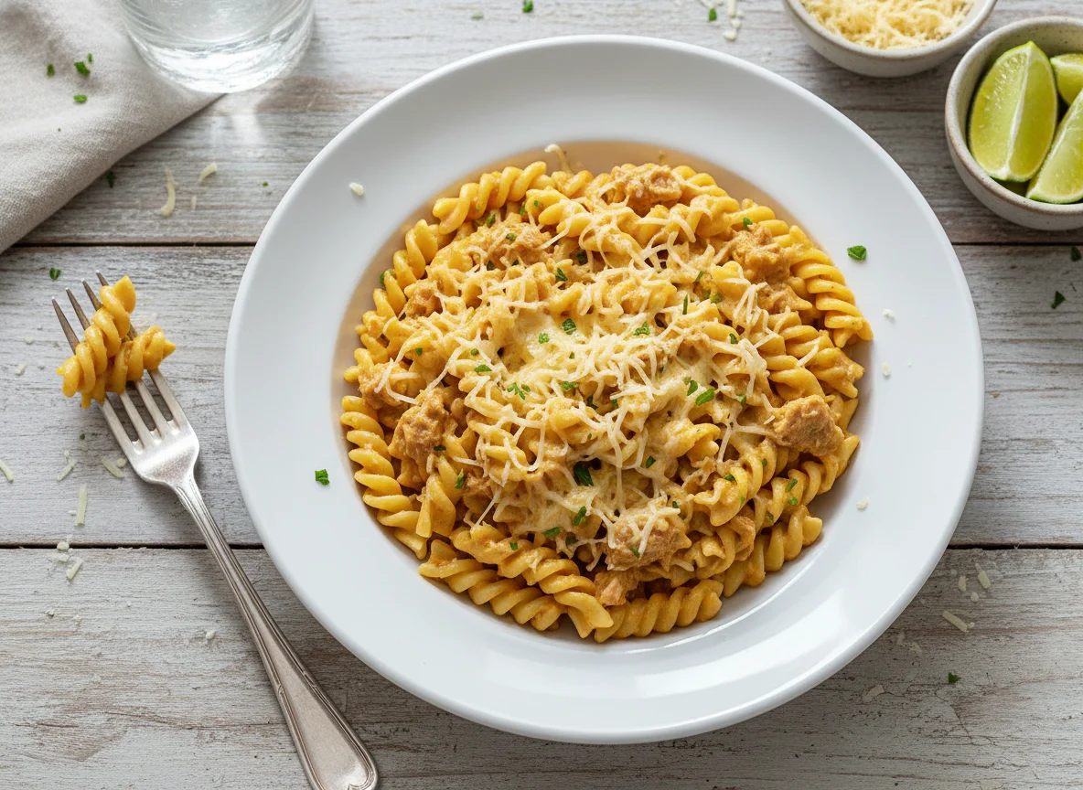 Pasta con atún y queso photo