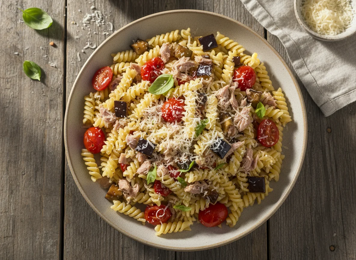 Pasta con atún y vegetales photo
