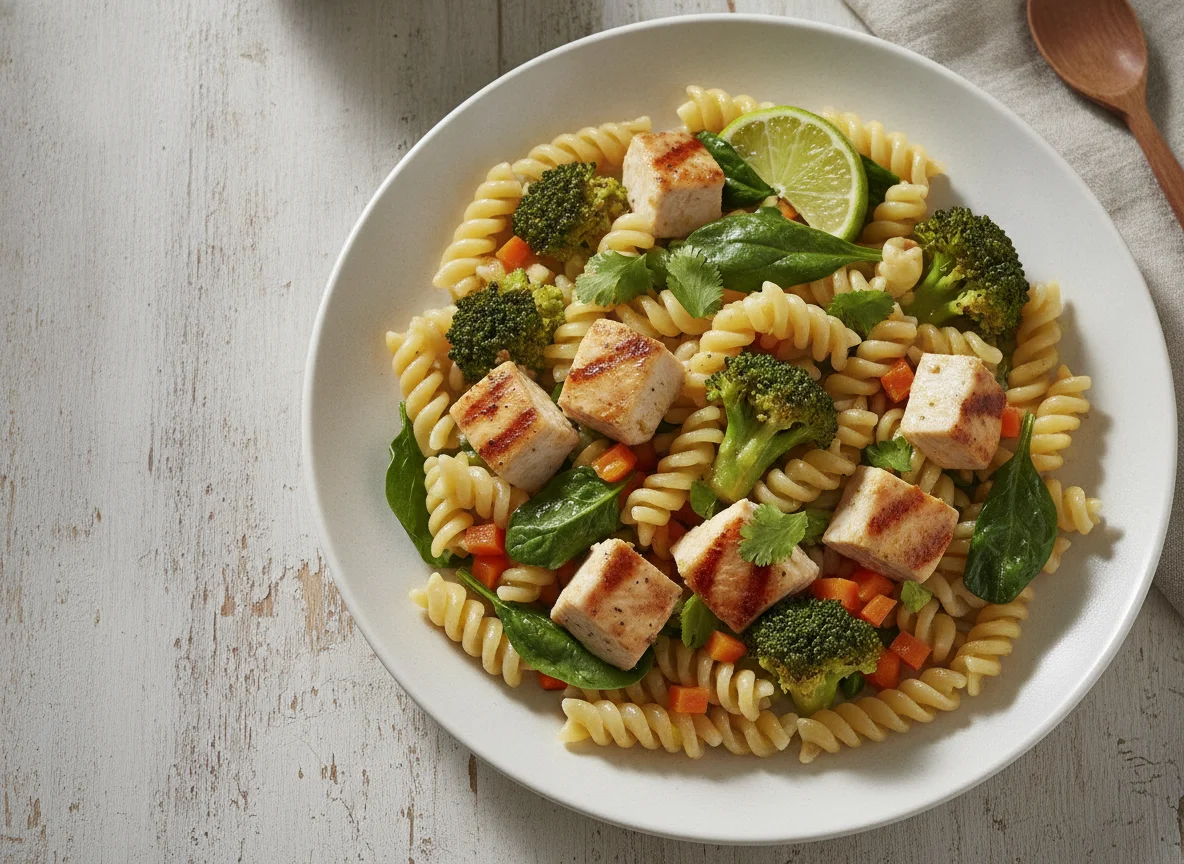 Pasta con pollo y brócoli photo