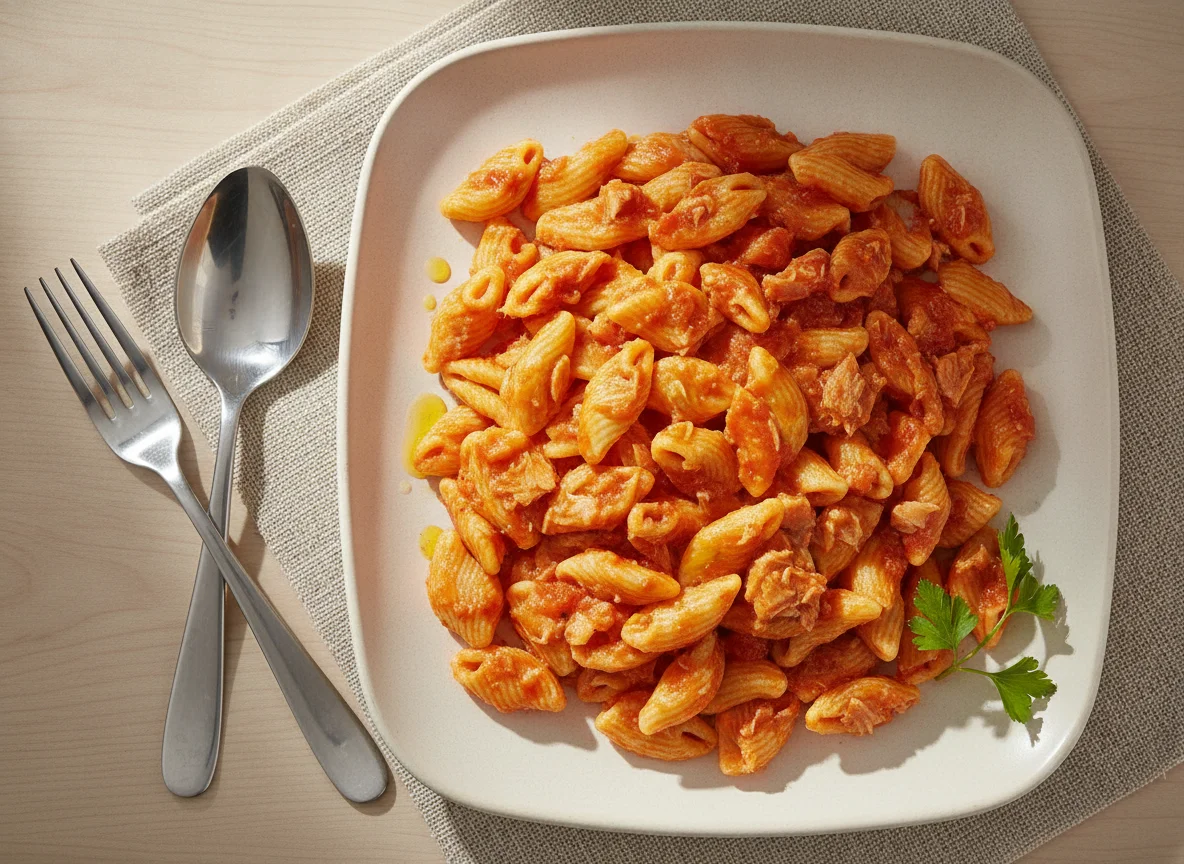 Pasta con tomate y atún photo