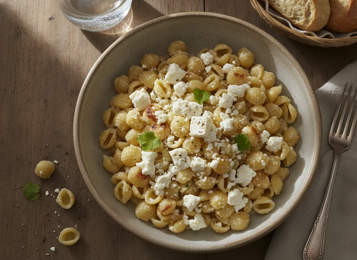 Pasta de conchitas con queso panela photo