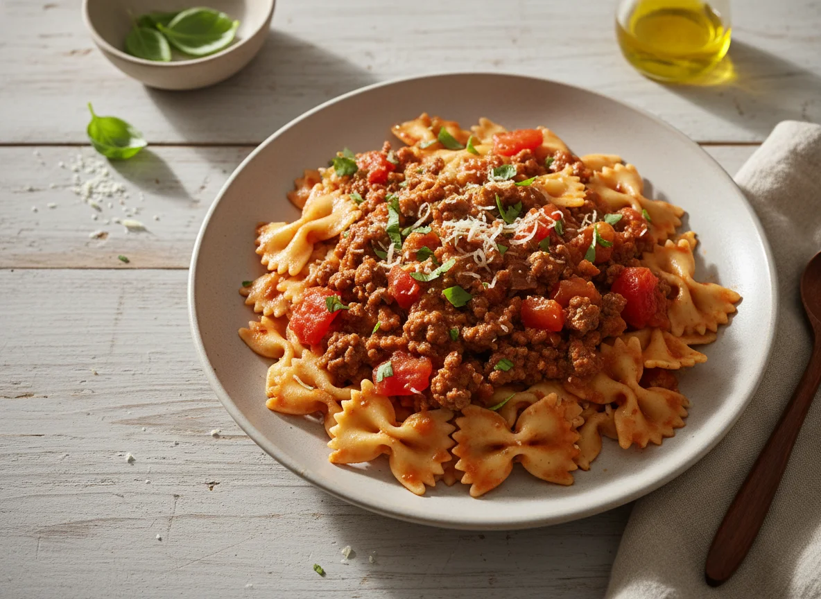 Pasta Farfalle con Salsa Boloñesa photo