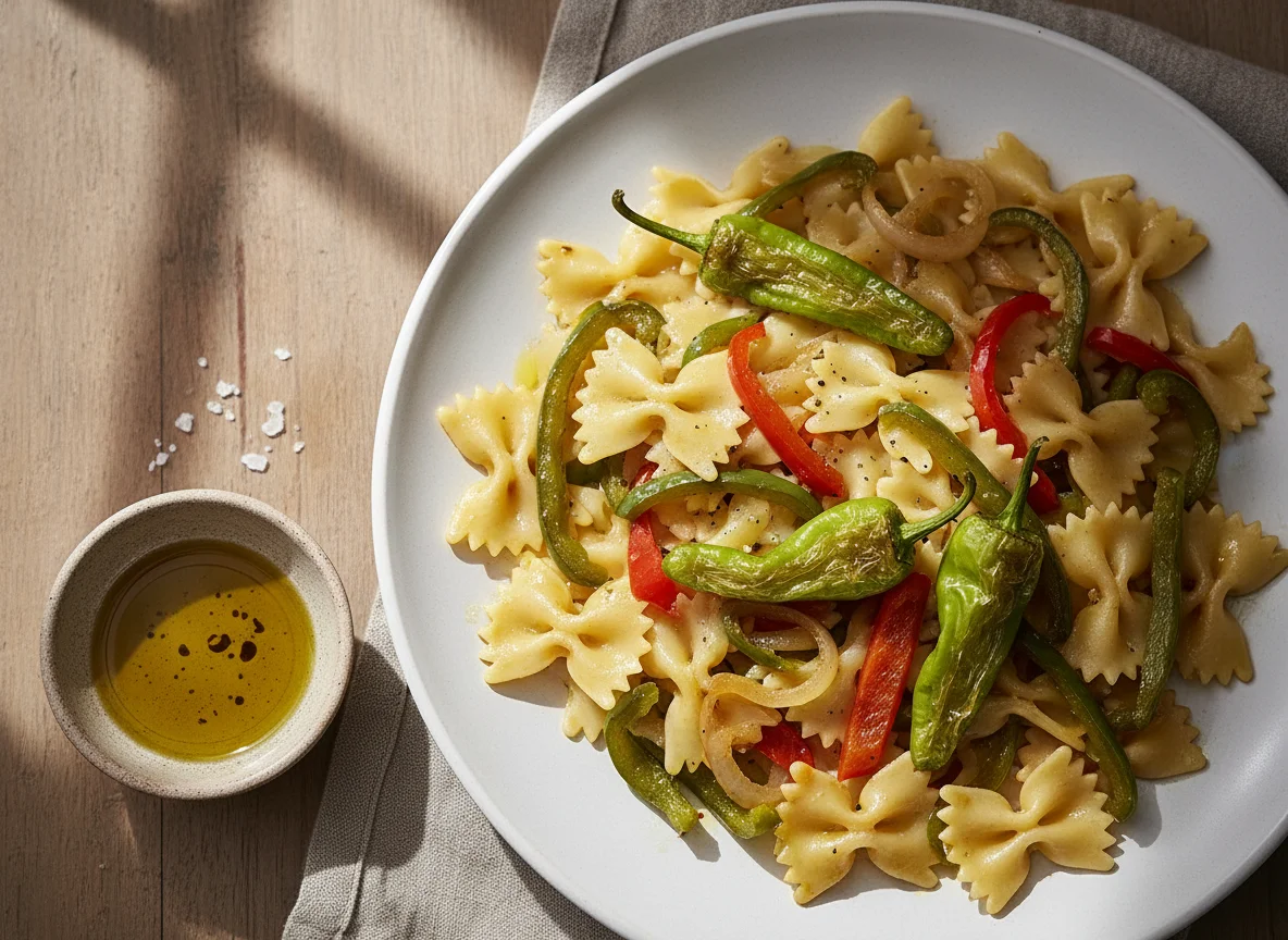 Pasta Farfalle con Salteado de Pimientos y Cebolla photo
