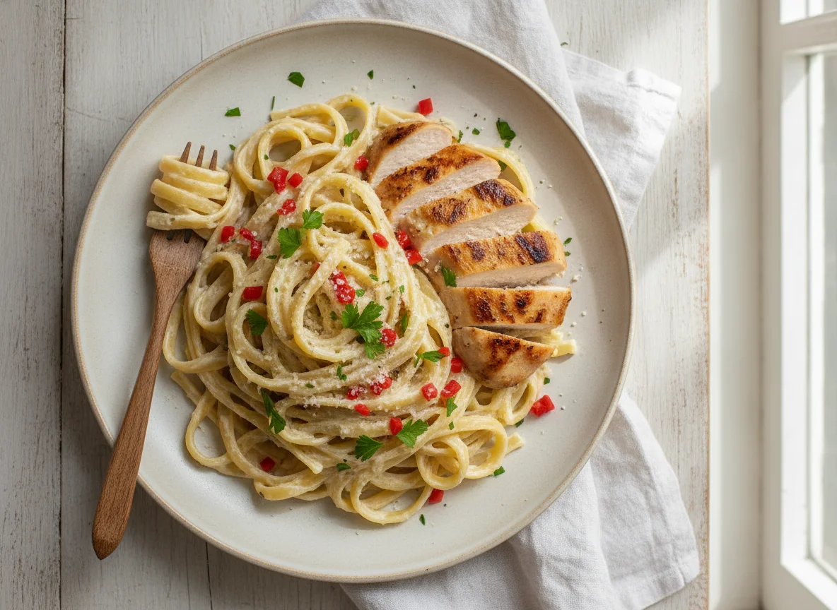 Pasta Fettuccine Alfredo con Pollo photo