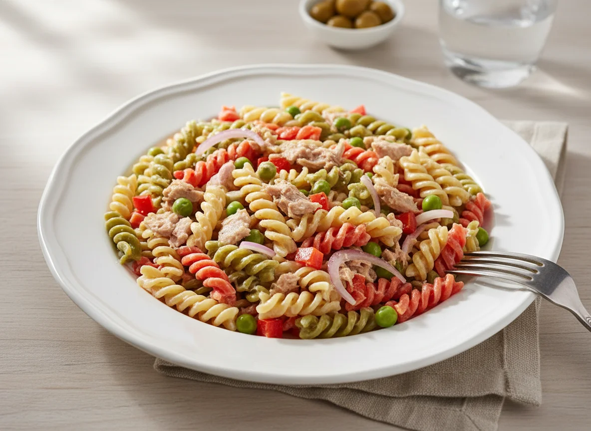 Pasta Fusilli con Salsa de Atún y Vegetales photo
