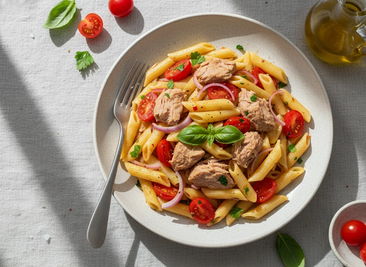 Pasta Penne con Atún y Tomate photo