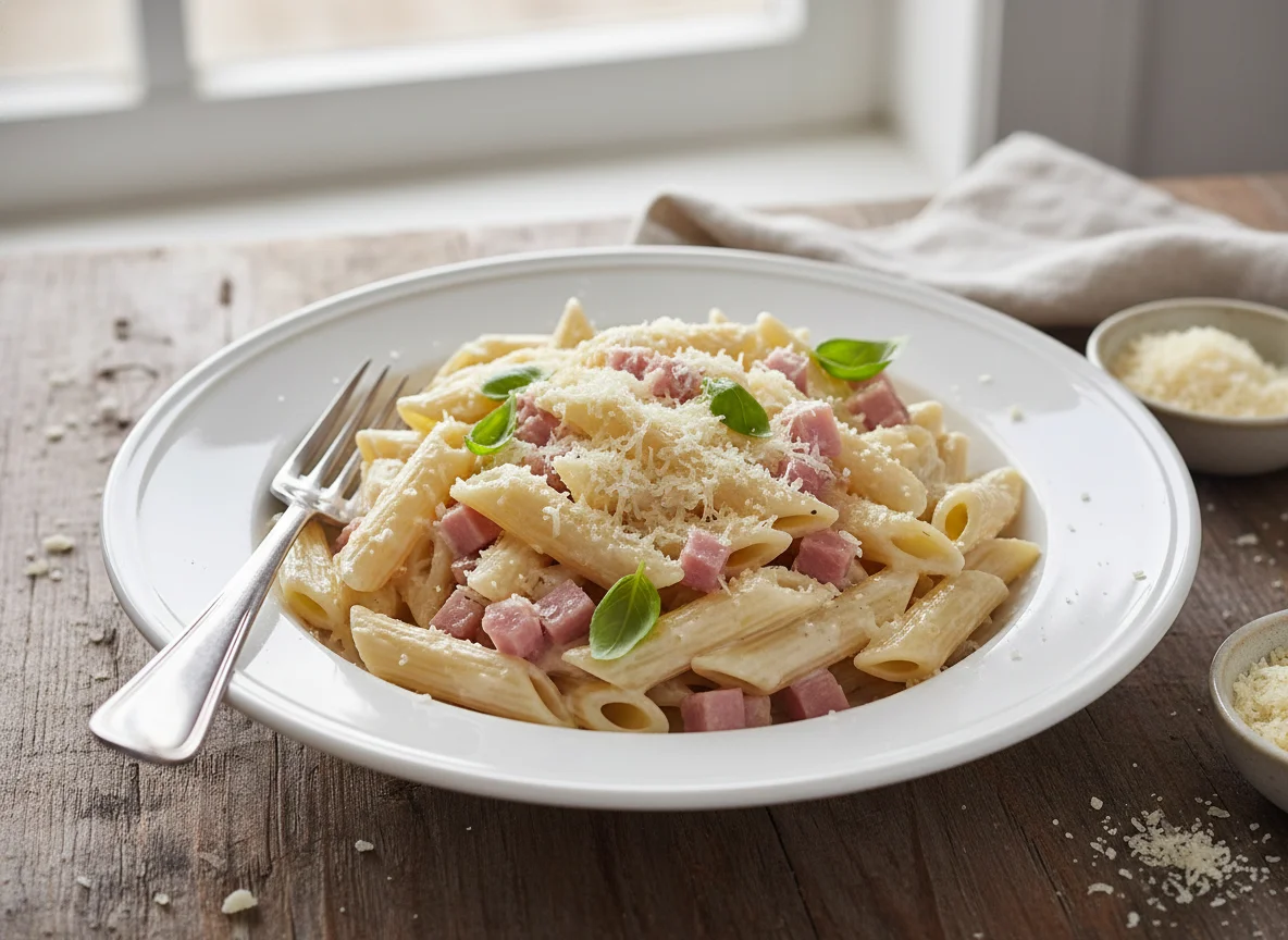 Pasta Penne con Nata y Jamón photo