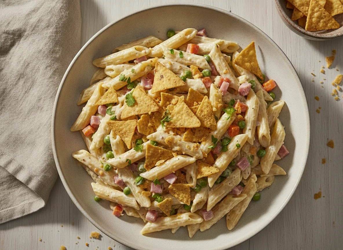Pasta penne cremosa con totopos photo