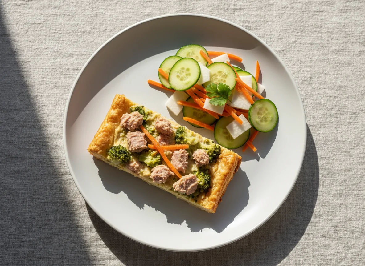 Pastel de atún con ensalada fresca photo