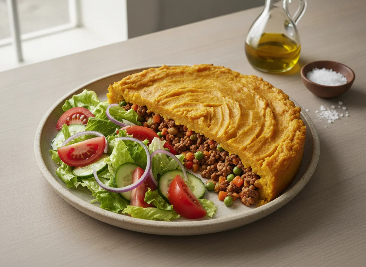 Pastel de calabaza y ensalada mixta photo