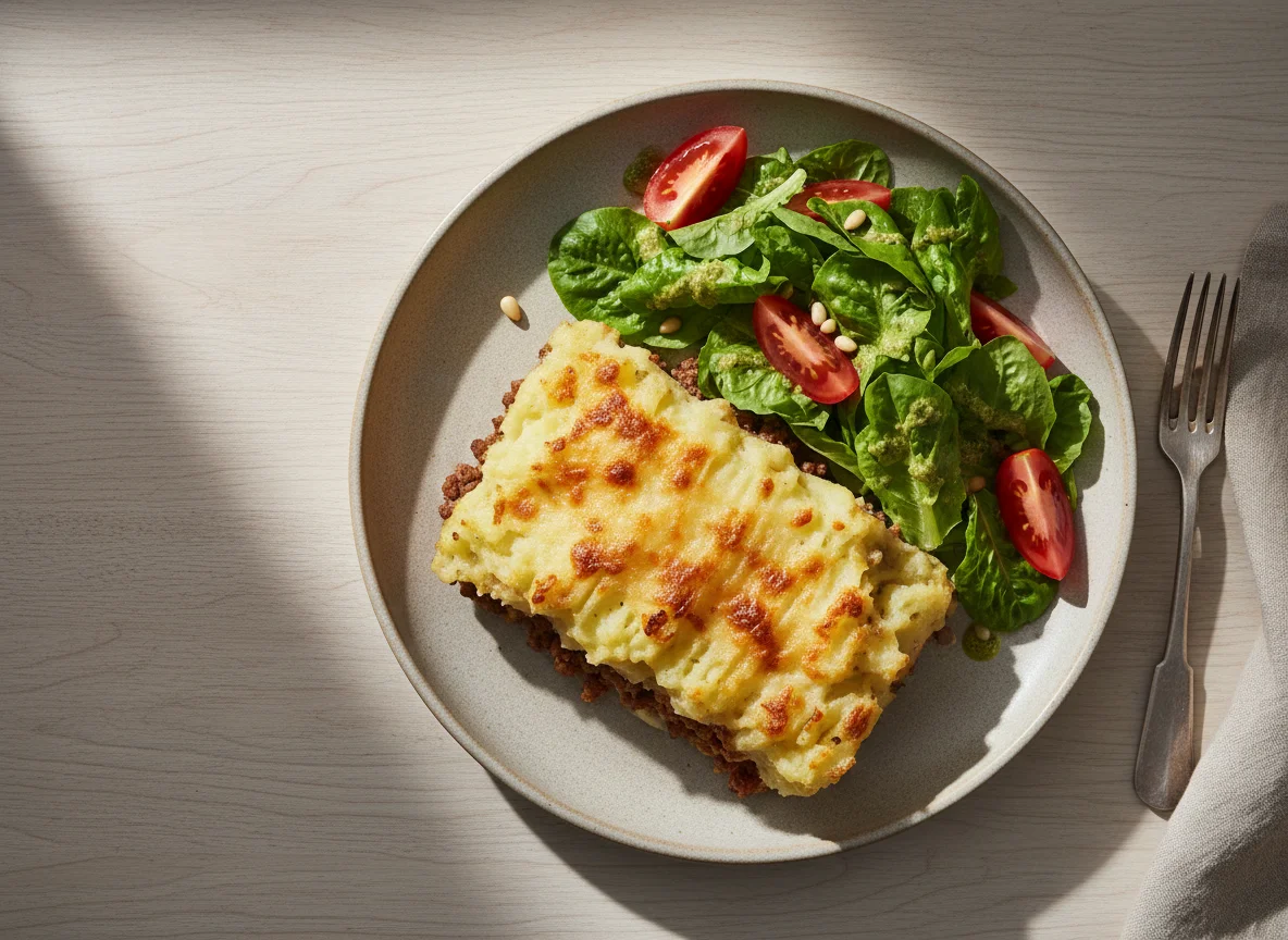 Pastel de carne con ensalada photo