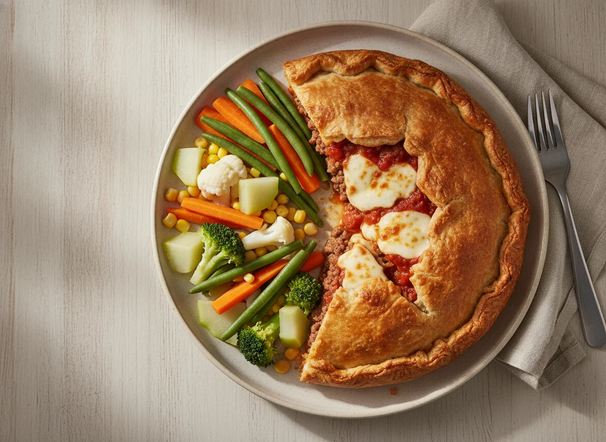 Pastel de carne con vegetales al vapor photo
