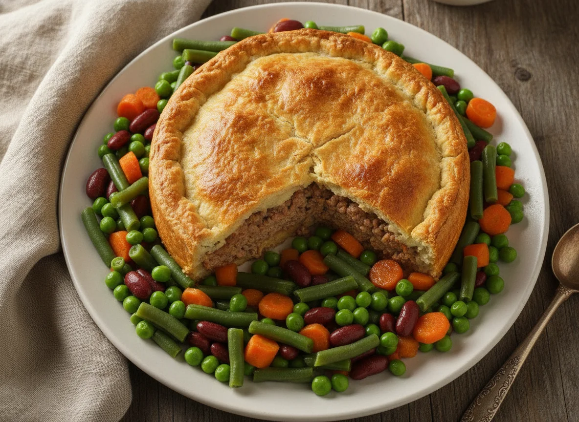 Pastel de carne con verduras mixtas photo