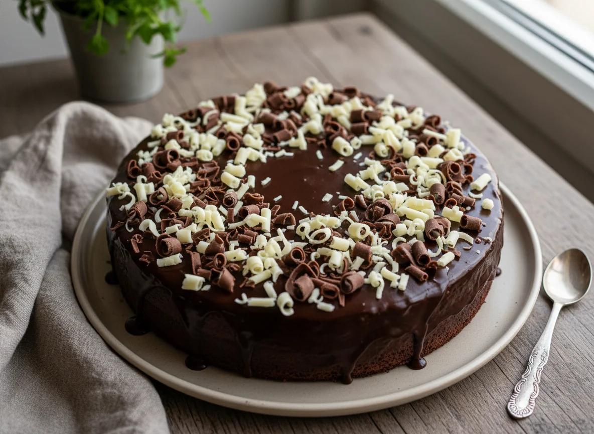 Pastel de chocolate con virutas photo