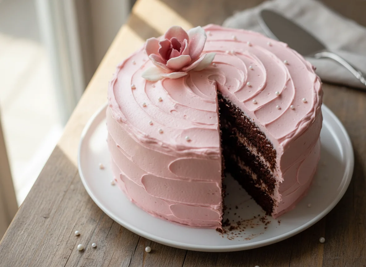 Pastel de cumpleaños con glaseado rosa photo