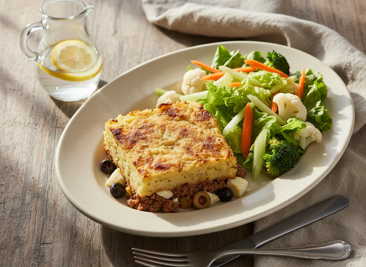 Pastel de papa con ensalada photo