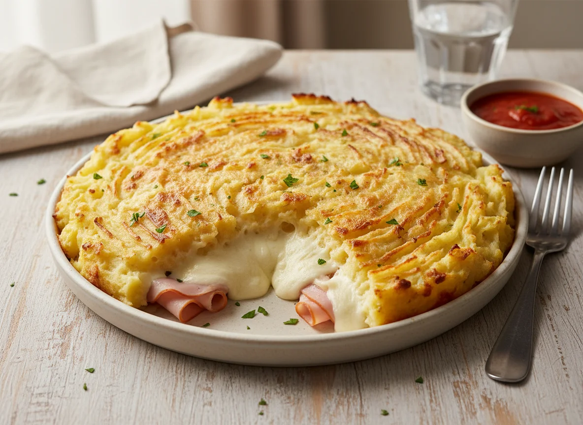 Pastel de papa con jamón y queso photo