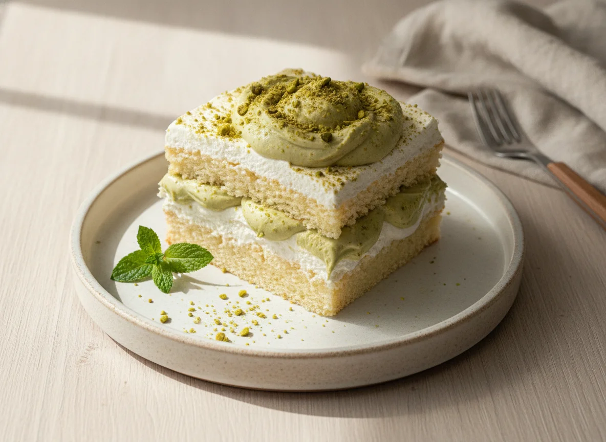 Pastel de pistache con crema photo