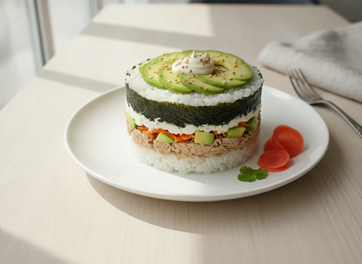 Pastel de Sushi con Atún y Aguacate photo