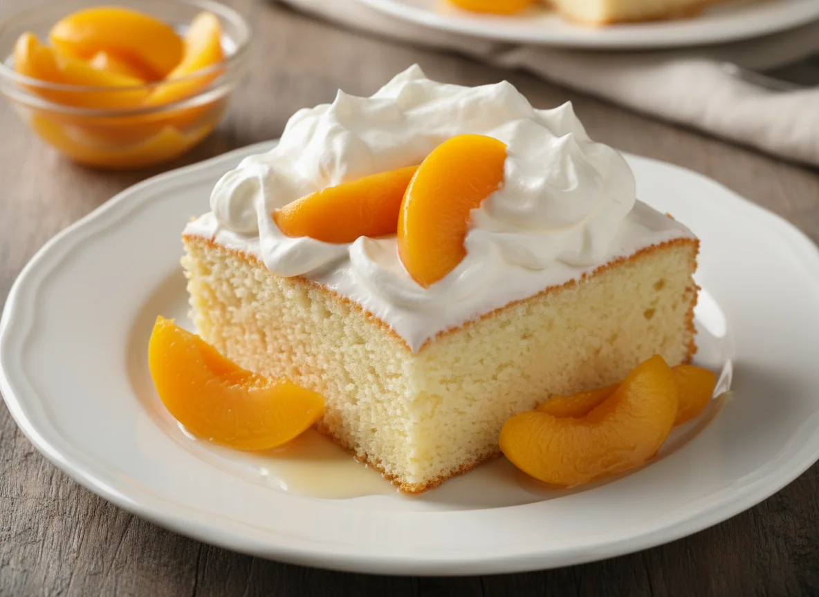 Pastel de tres leches con durazno photo