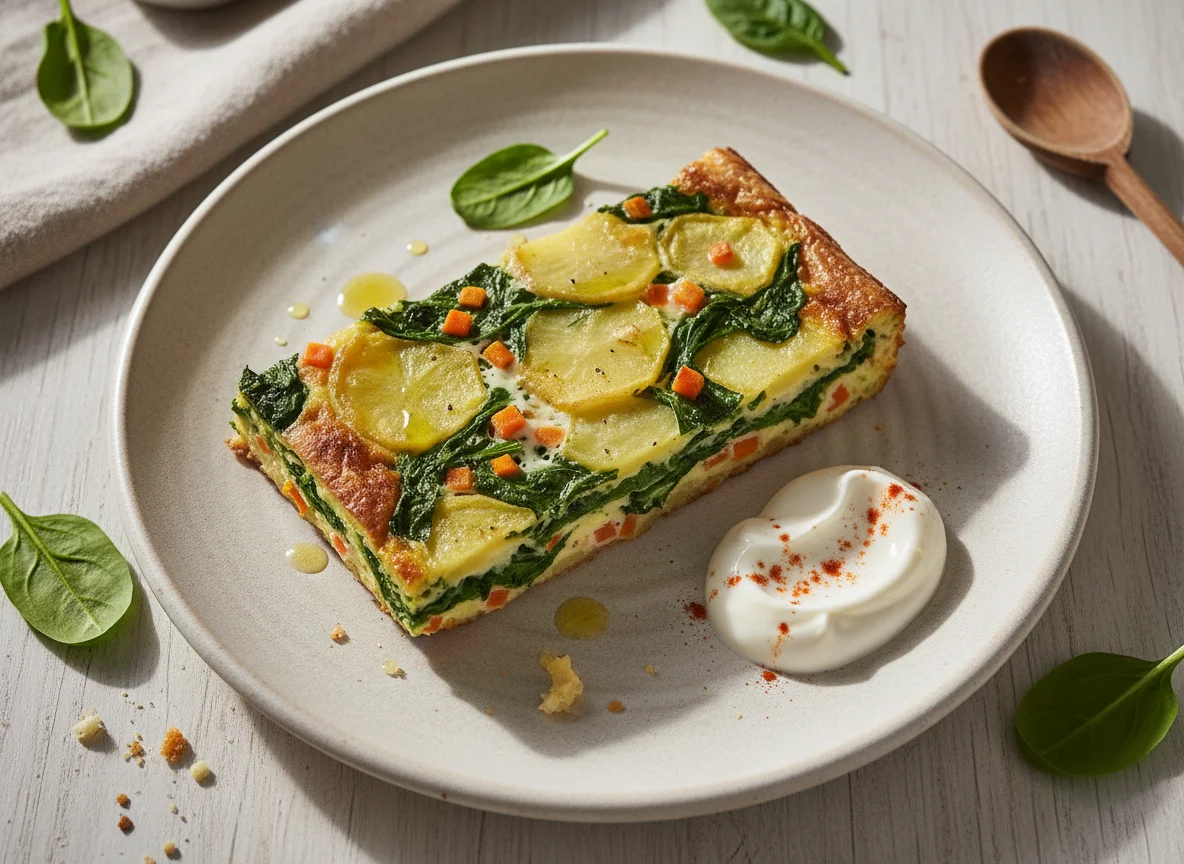Pastel de verduras con patata y espinacas photo