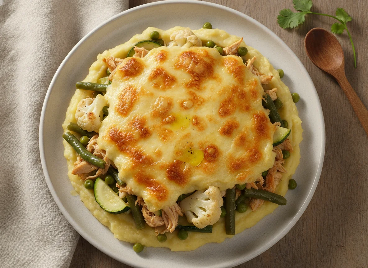 Pastel de yuca con pollo y vegetales photo
