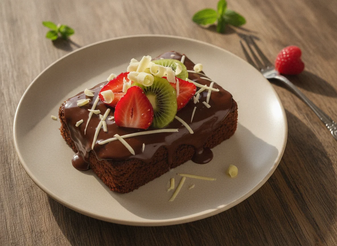 Pastel individual de chocolate con frutas photo