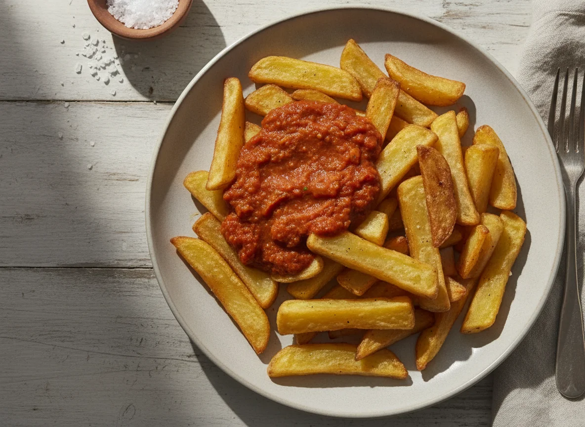 Patatas fritas con salsa de tomate photo
