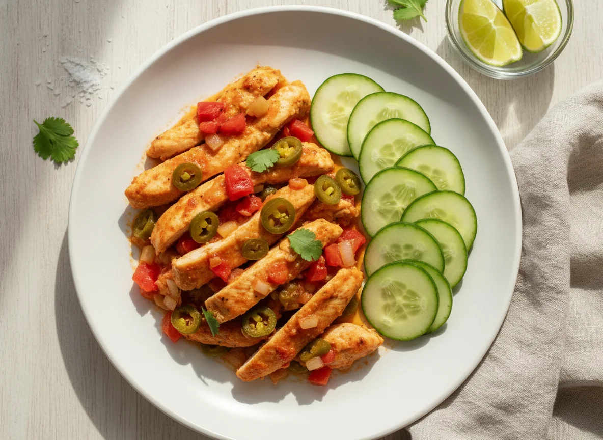 Pechuga de pollo a la mexicana con pepinos photo
