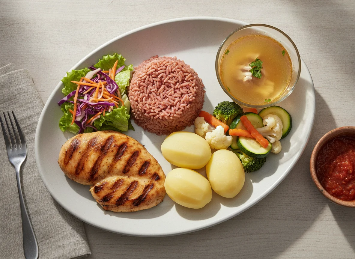 Pechuga de pollo a la parrilla con guarniciones photo