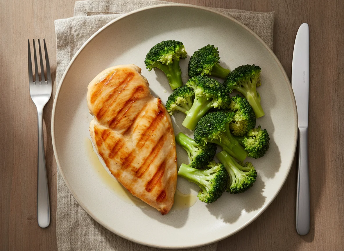 Pechuga de pollo a la plancha con brócoli al vapor photo