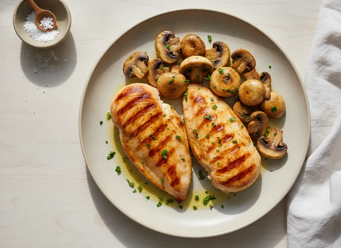 Pechuga de pollo a la plancha con champiñones photo