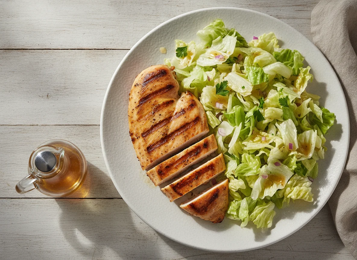 Pechuga de pollo a la plancha con ensalada de lechuga photo