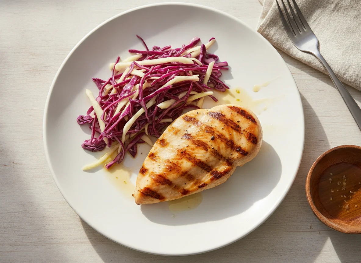 Pechuga de pollo a la plancha con ensalada de repollo photo