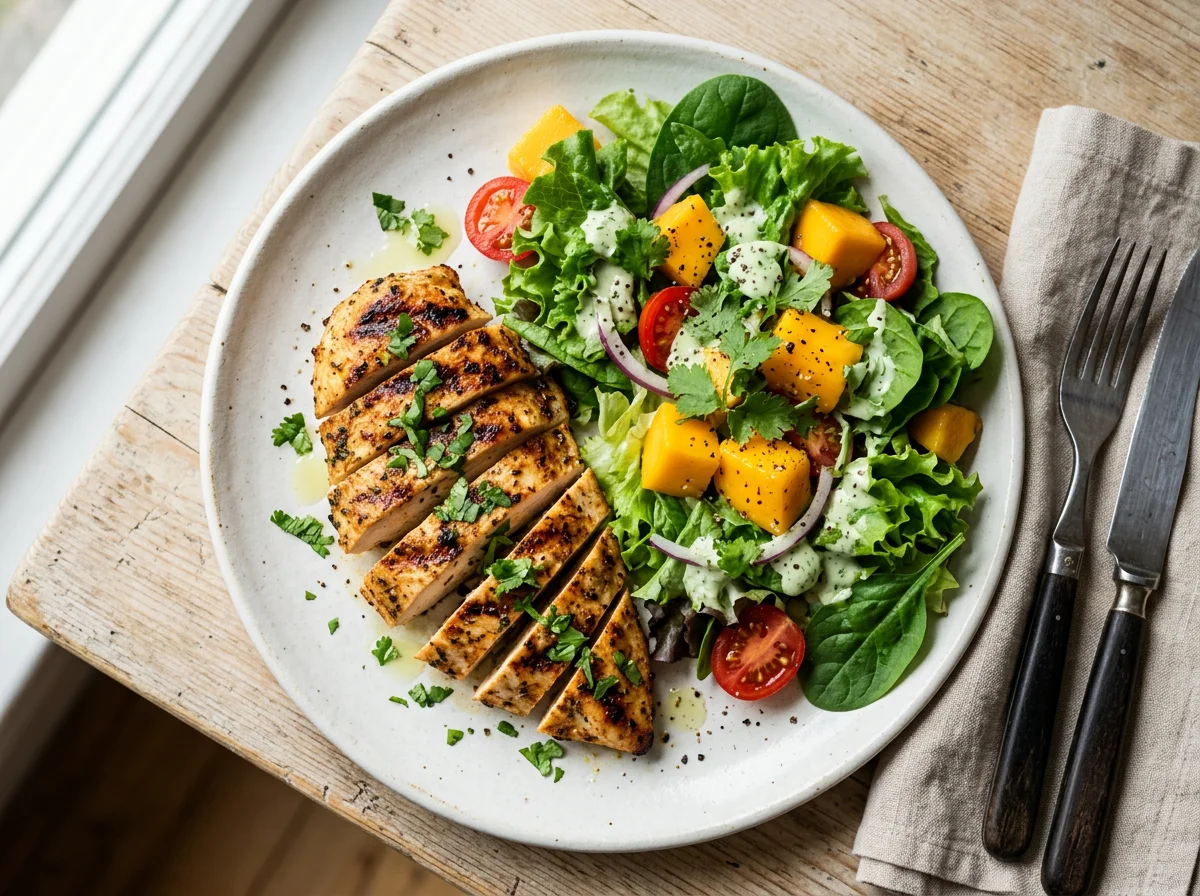 Pechuga de pollo a la plancha con ensalada photo