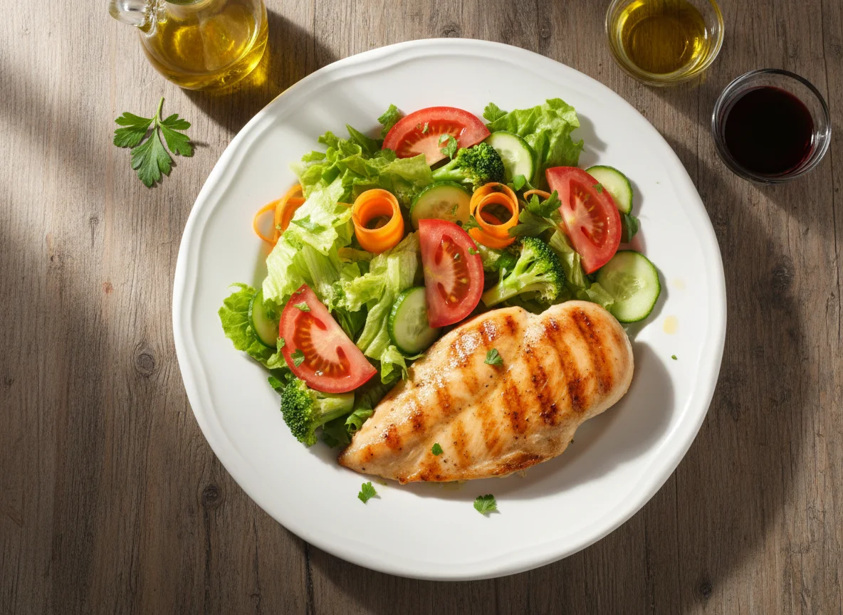 Pechuga de pollo a la plancha con ensalada fresca photo