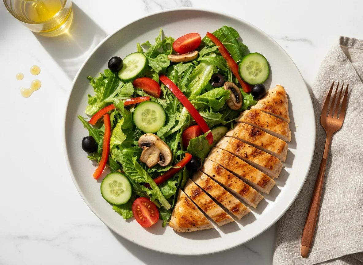 Pechuga de pollo a la plancha con ensalada mixta photo