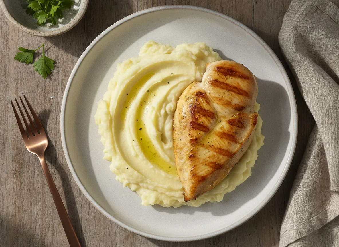 Pechuga de pollo a la plancha con puré de papas photo
